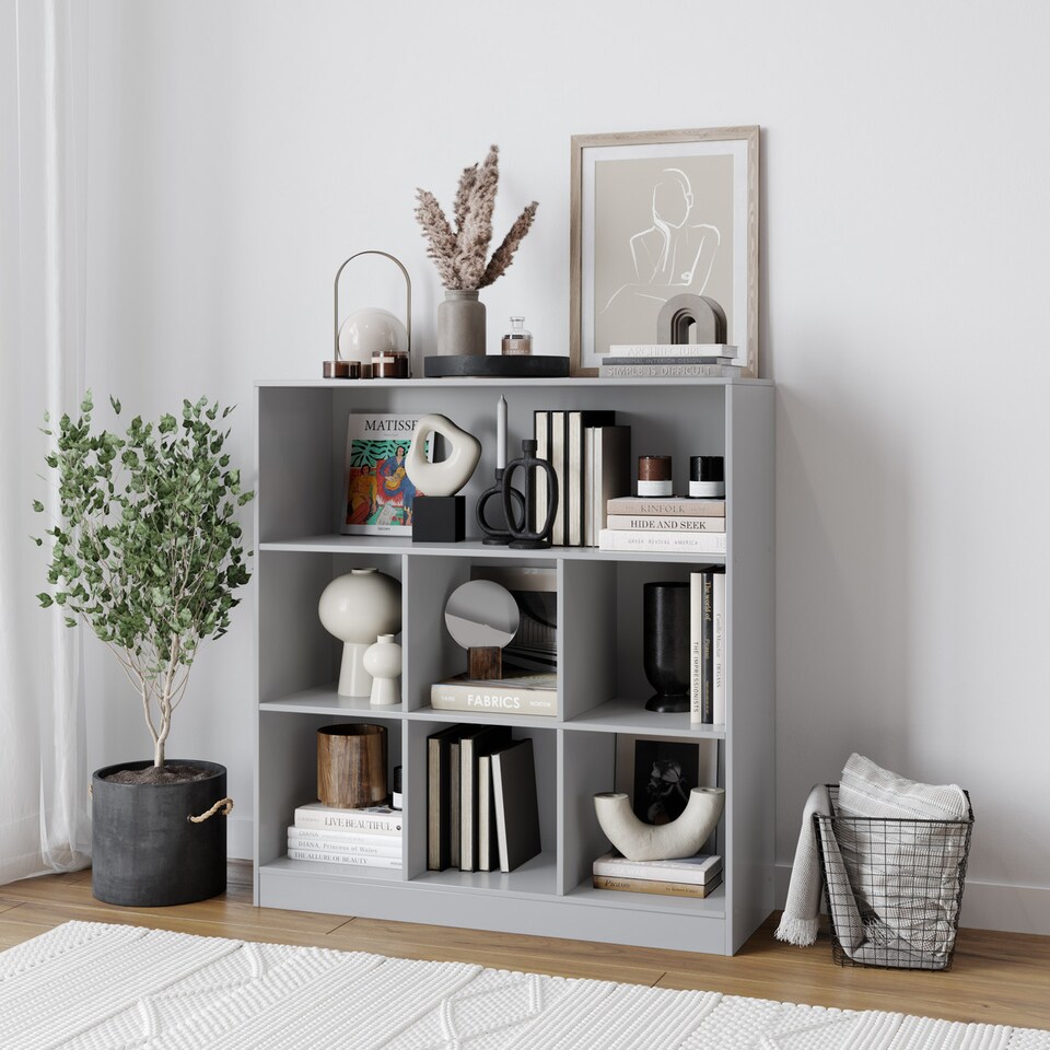 image 1 of Wide 7-Cube Bookcase | Grey | 1