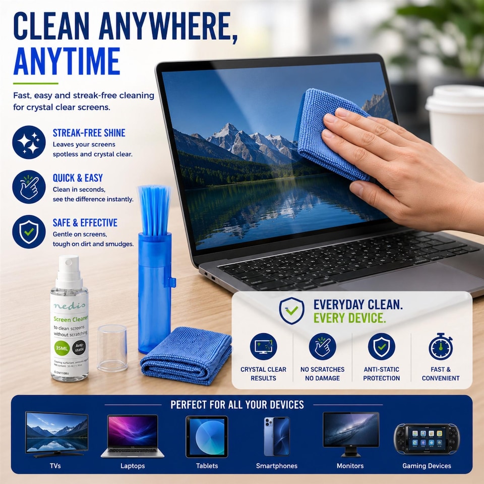 image 1 of Screen Cleaning Kit 35ml Anti-Static Alcohol-Free Cleaner, Cloth & Brush, Streak-Free TV Laptop Phone Cleaner Travel Size