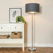 ValueLights Charlie Brushed Chrome Floor Lamp White Taper Shade & Bulb 