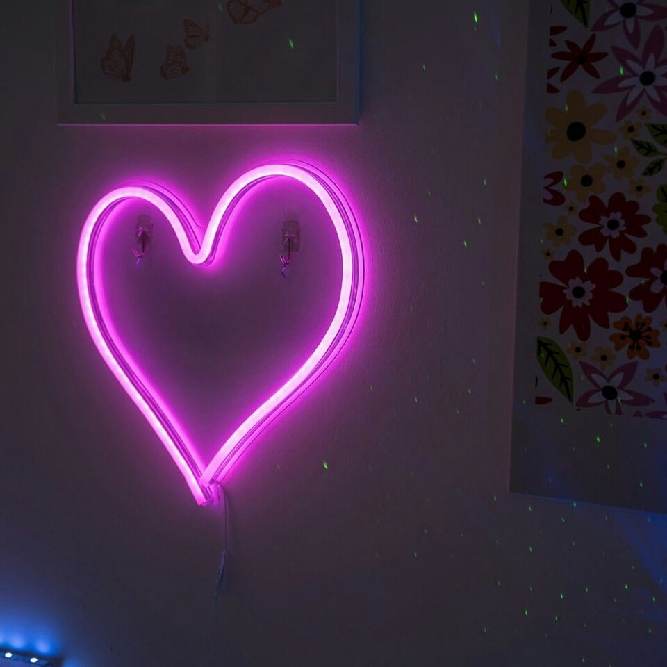image 1 of ValueLights Heart neon Heart Neon White Illuminated Decoration and Integrated LED 3W Pink Bulb