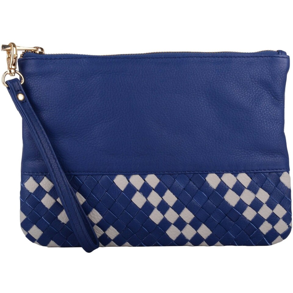 image 1 of Soft Leather Clutch Bag / Pouch with Wrist Strap and Diamond Design Blue | Blue