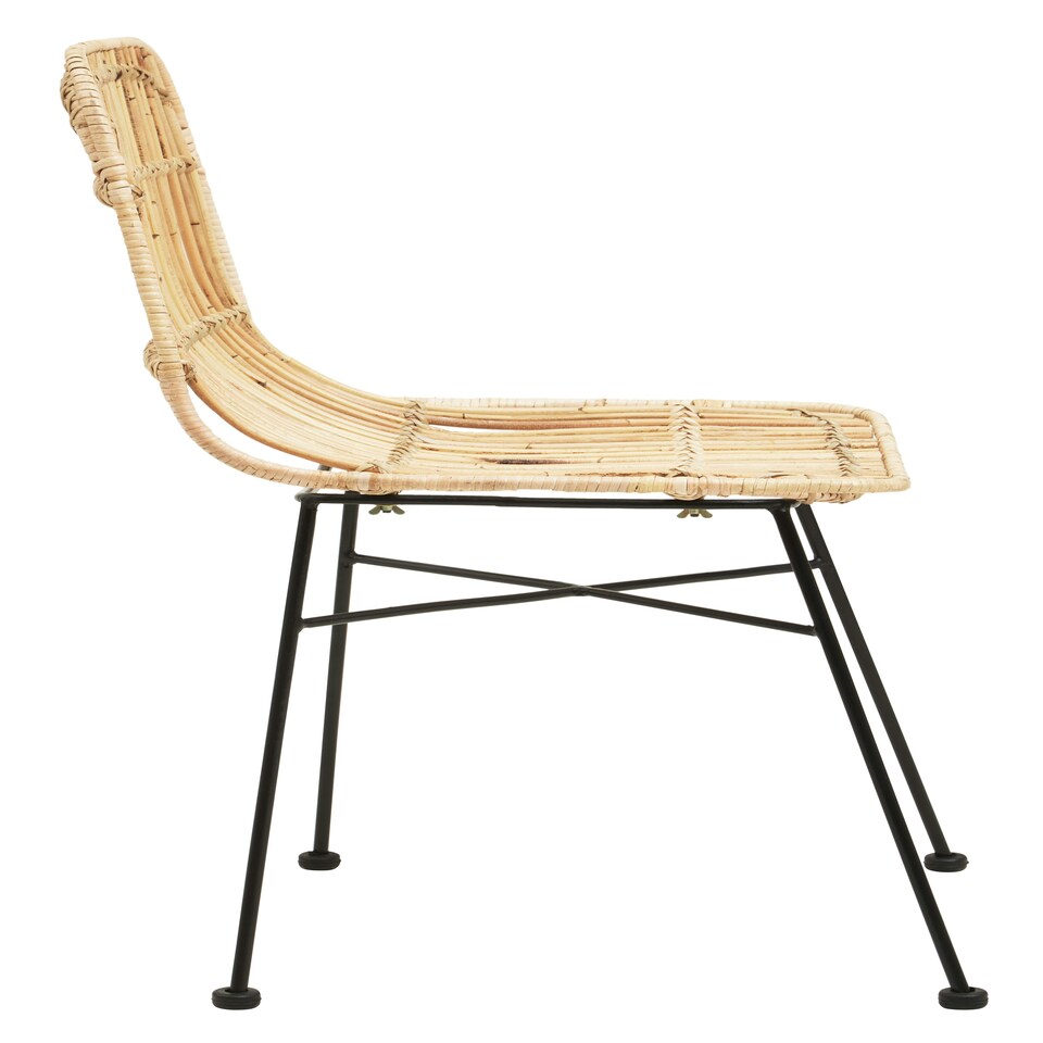image 1 of Interiors by Premier Natural Rattan Chair with Black Metal Legs, Hand Woven Rattan Dining Chair, Outdoor Rattan Chair for Garden Brown