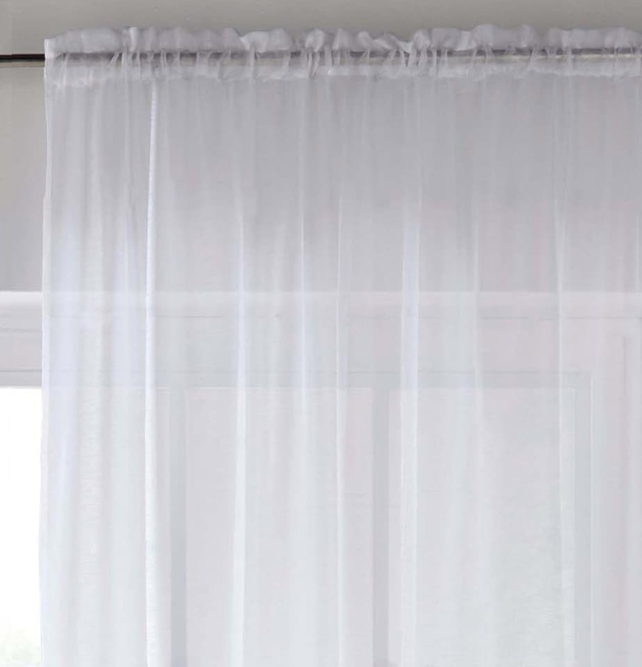 image 1 of Sheer White Plain Woven Voile Slot Top Curtain Panel Pair (55x48") 145x122cm