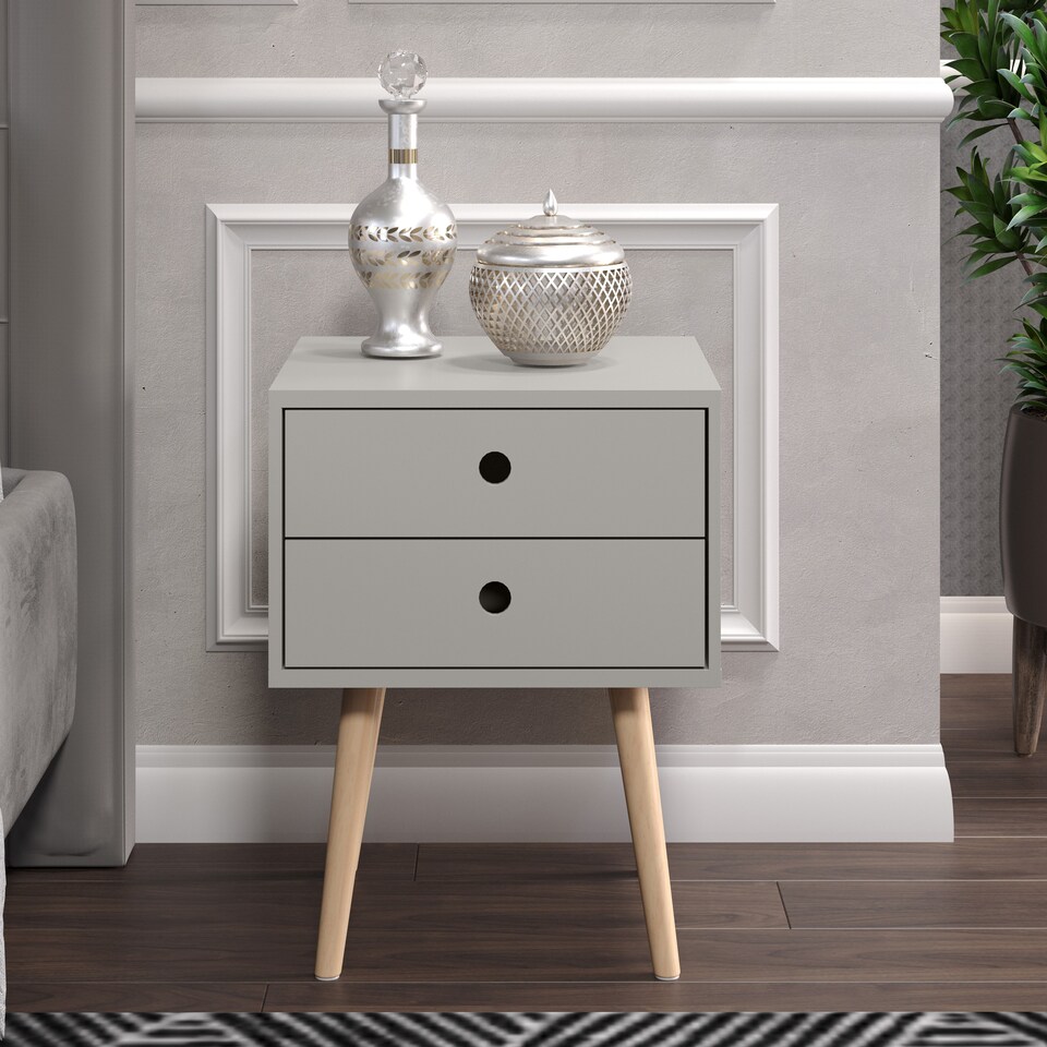 image 1 of Options Scandia 2 Drawer Nightstand - Stylish Two Tone Bedside Table for Small Spaces | Grey | Grey | 1