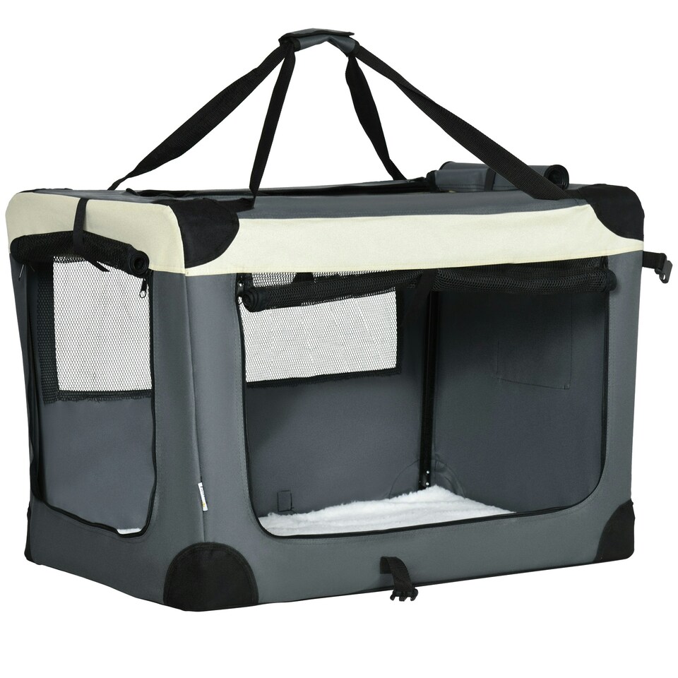 image 1 of PawHut 81cm Foldable Pet Carrier Bag Soft Travel Dog Crate for Medium Dogs Grey