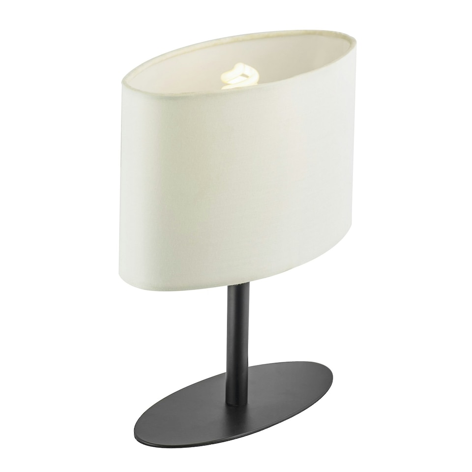 image 1 of Modern Designer Oval Table Lamp in Matte Black with Off-White Fabric Shade | Black
