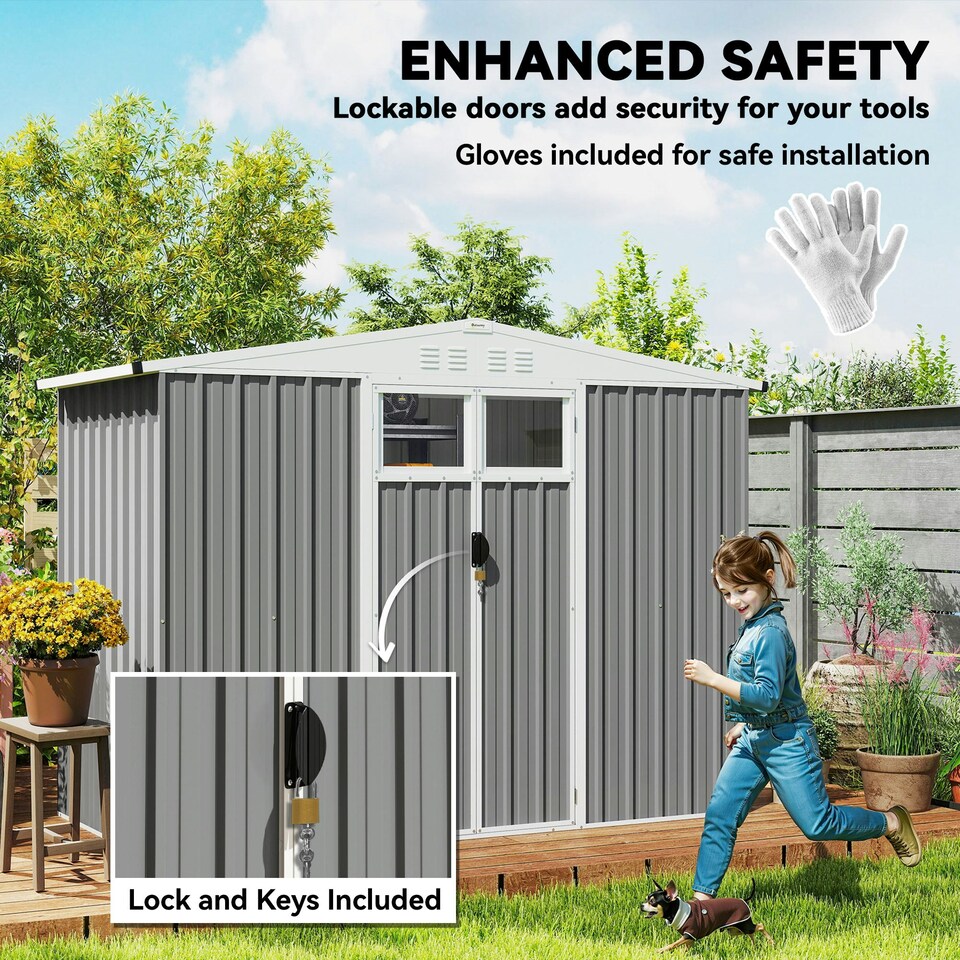 image 1 of Outsunny 8 x 4 ft Garden Storage Shed, Outdoor Metal Shed, Light Grey Grey | Light Grey