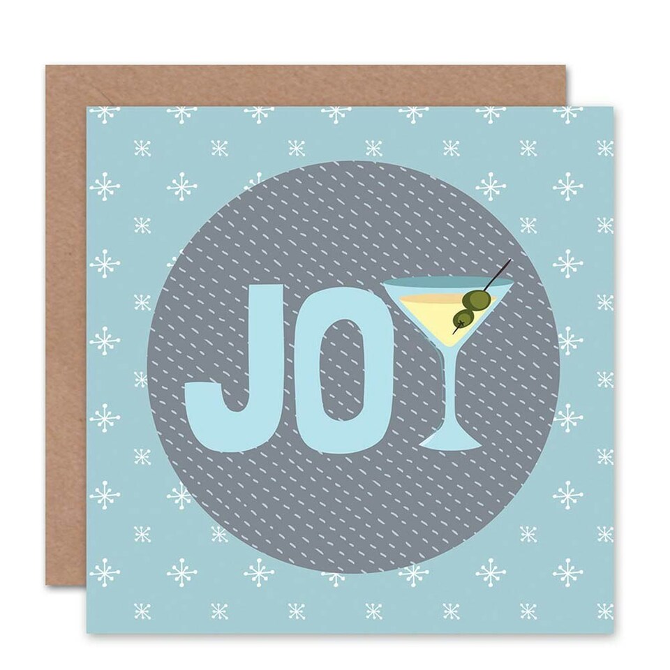 image 1 of Xmas Merry Martini Joy Olive Glass Present Christmas Card