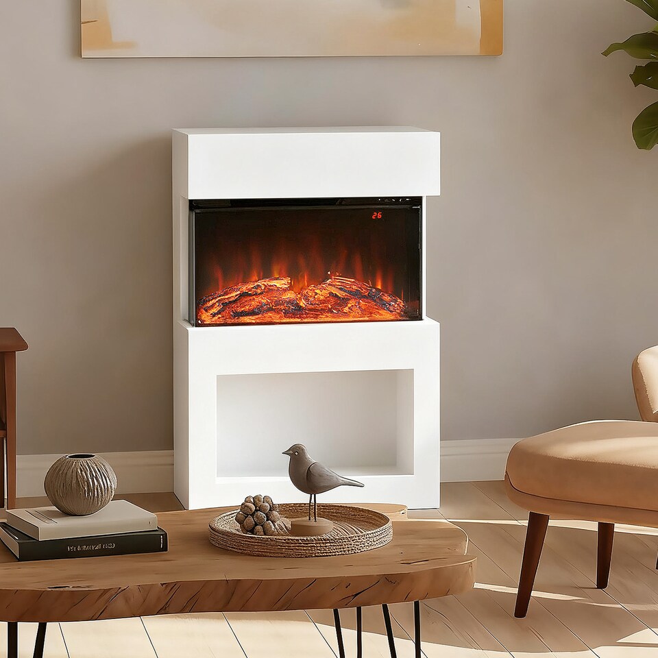 image 1 of HOMCOM 1000W/2000W Electric Fire and Mantel with Remote & Timer, White