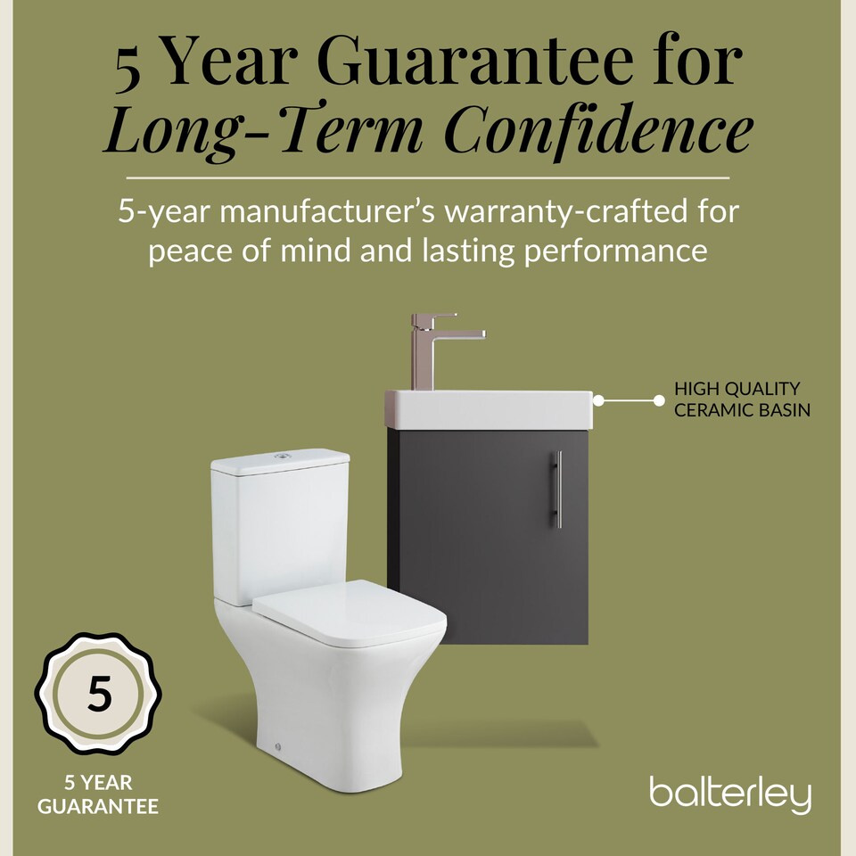 image 1 of Balterley Saint Cloakroom Set - Wall Hung Vanity Basin Unit, Toilet Pan, Cistern, Seat & Mini Basin Tap - Balterley | Black | Gloss Grey | 520.0000 x 405.0000 x 222.0000mm
