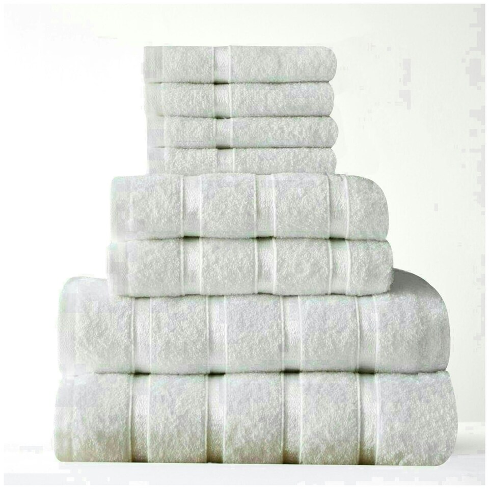 image 1 of VELVETIO 8 Piece Towel Bale Set Boston Shiny Stripe Pattern - 100% Cotton, 450 GSM Pink | Blush Pink