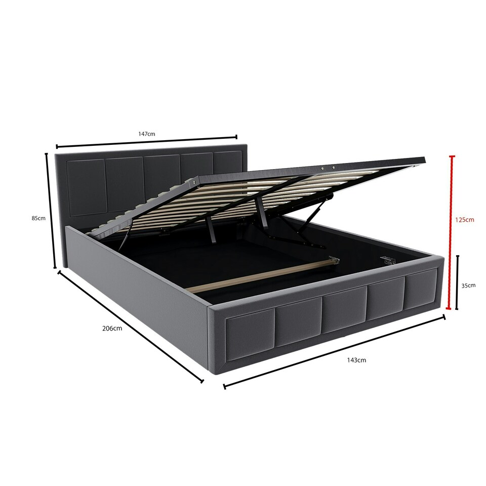 image 1 of Vida Designs Vanita 4ft6 Double Ottoman Bed Storage Fabric Upholstered, Dark Grey, 135 x 190cm