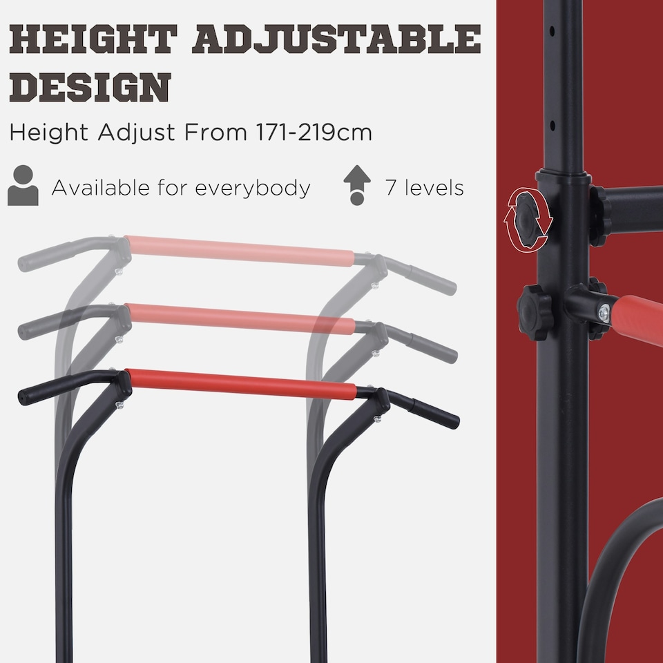 image 1 of HOMCOM Steel Multi-Use Exercise Power Tower Station Adjustable Height w/ Grips