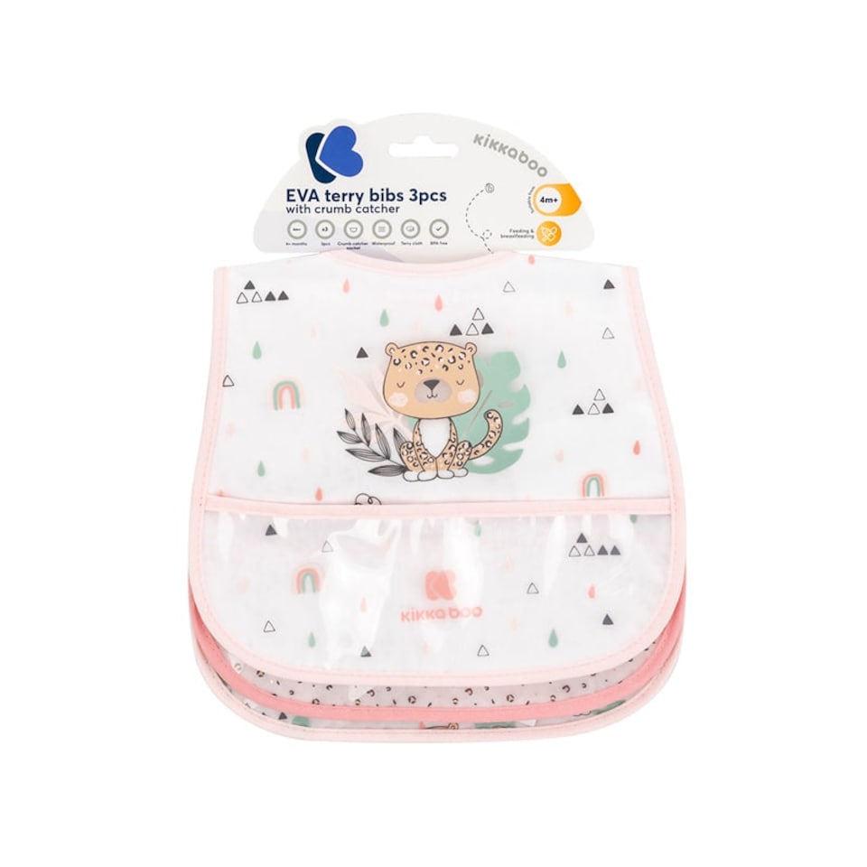 image 1 of Kikka Boo Eva Terry Bib With Catcher Savanna Pink 3Pk