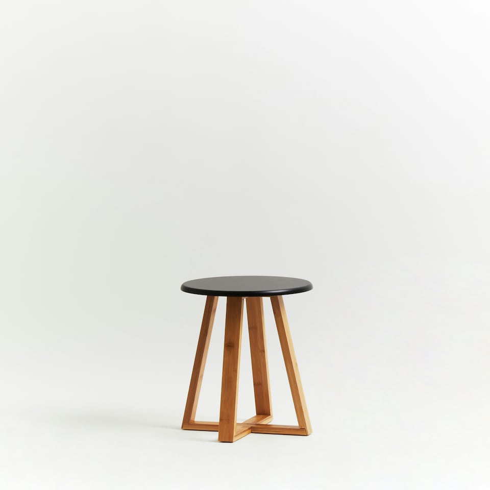 image 1 of Interiors By Premier Stylish Black And Natural Bamboo Round Stool, Durable Bamboo Frame Kitchen Bar Stool, Versatile Bar Stool