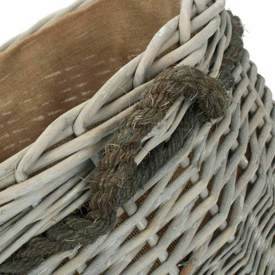 image 1 of Set of 3 Wicker Grey Wash Round Hessian Lined Log Basket