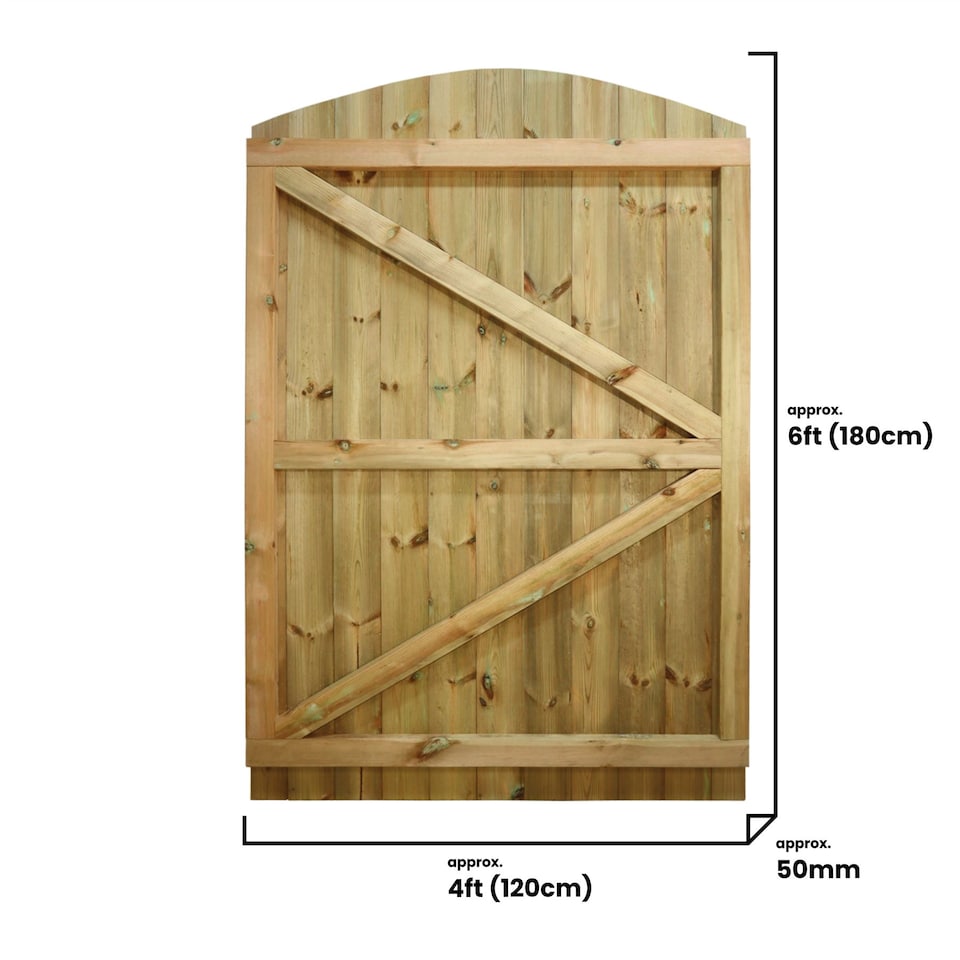 image 1 of Arch Top Wooden Garden Gate 6ft x 4ft Tongue & Groove Fully Framed Treated Door