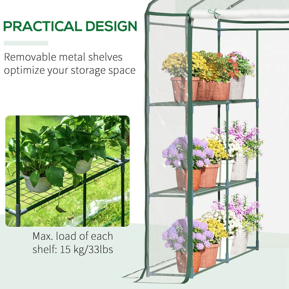 image 1 of Outsunny Walk In Greenhouse Garden Clear PVC Frame Shelves Reinforced Plant Grow