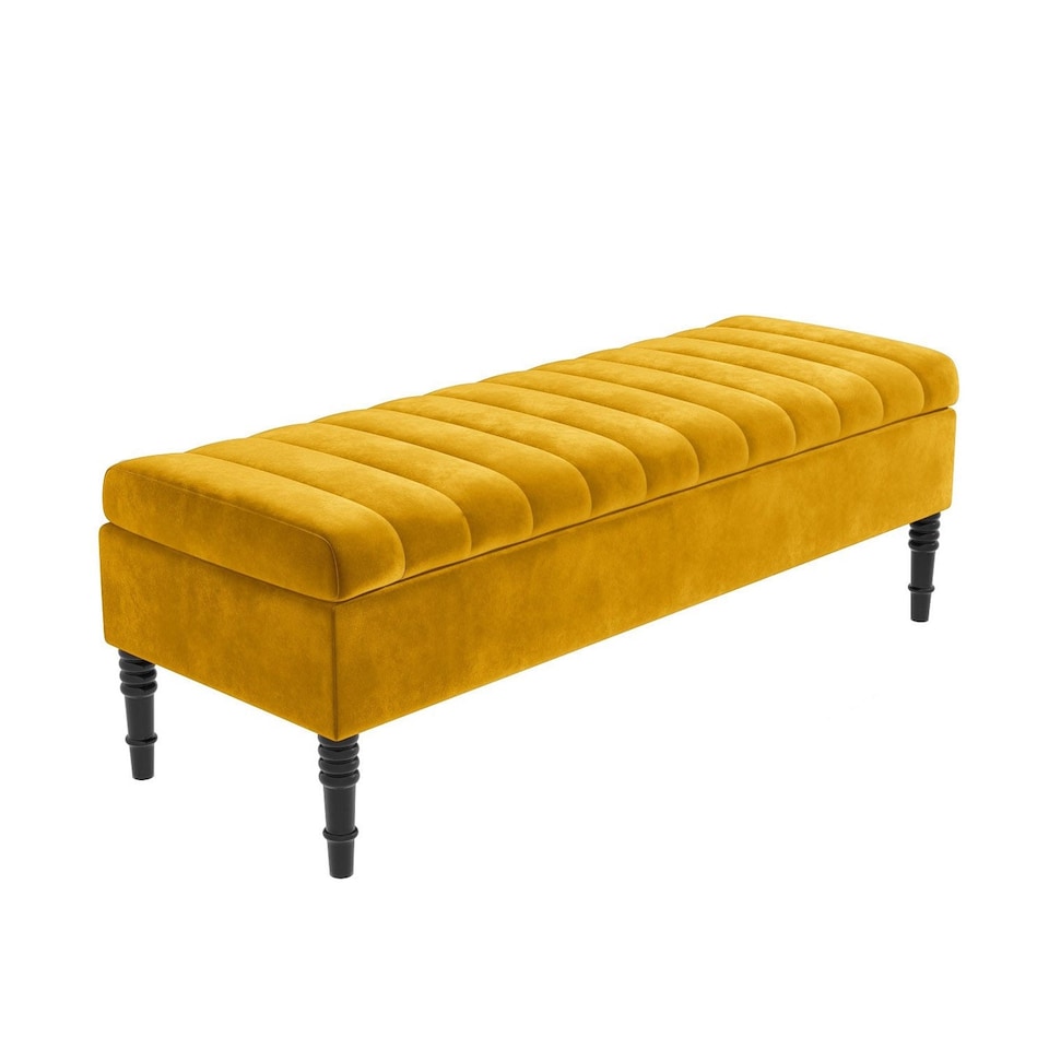 image 1 of Safar 90cm Ottoman Storage Bench - Plush Velvet Shoe Bench - Mustard Gold Lined Upholstery Storage Footstool