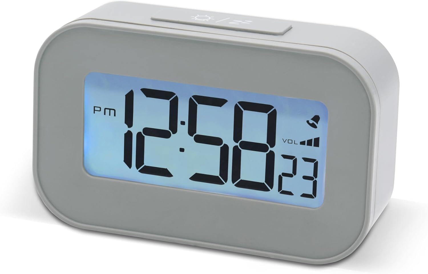 Acctim Kyle Digital Alarm Clock, LCD Digital Display with White Backlight, Snooze Function, Volume Control | Grey | Pigeon Grey