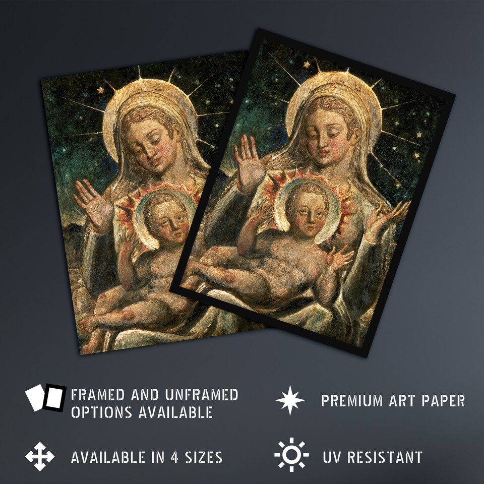 image 1 of Virgin Mary and Child Painting William Blake Wall Art Poster Print 12X16"