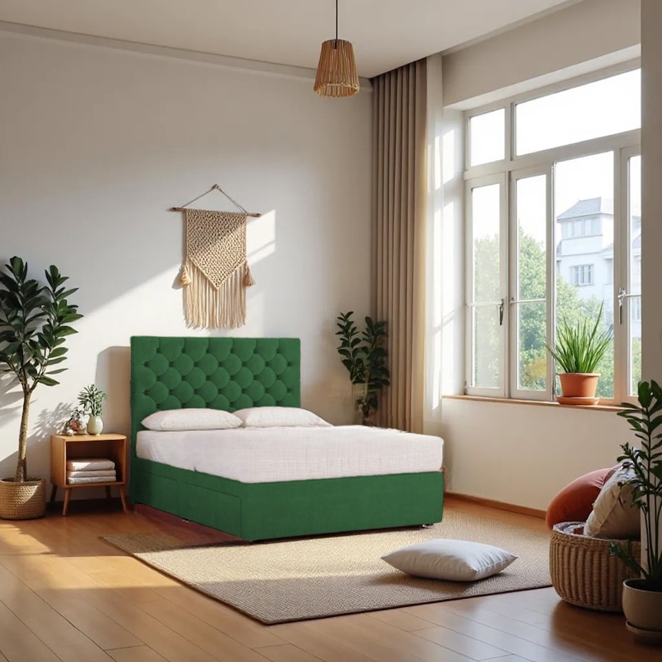 image 1 of Athens Plush Bed Set With Mattress, 2 Drawers Same Side & 24"Headboard