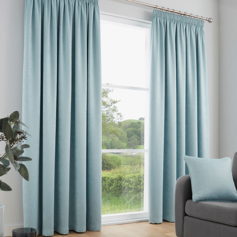 image 1 of Fusion Galaxy Pencil Pleat Curtains Duck Egg