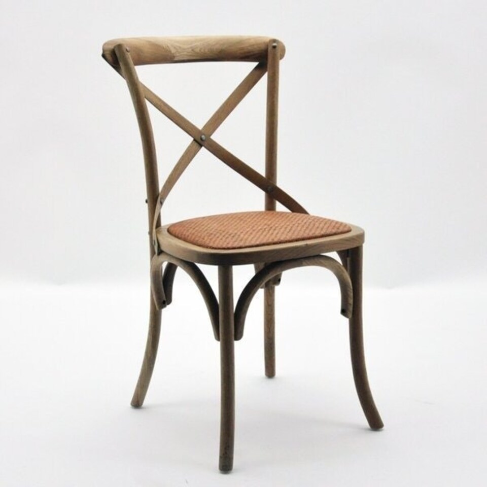 image 1 of French Cross Back Dining Chair - Elm Wood - L46 x W49 x H88 cm - Natural Brown