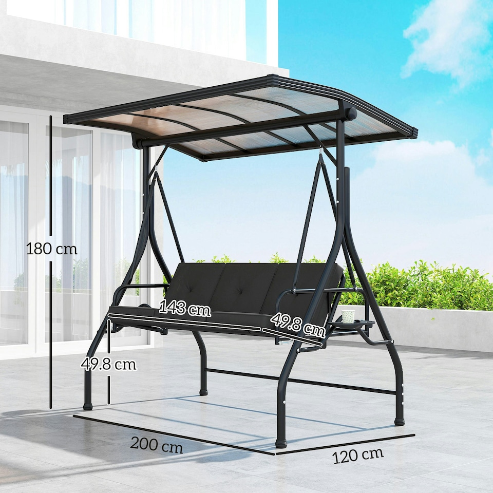 image 1 of Outsunny 3 Seater Garden Swing Seat Bed, Convertible Swing Chair Black | Black