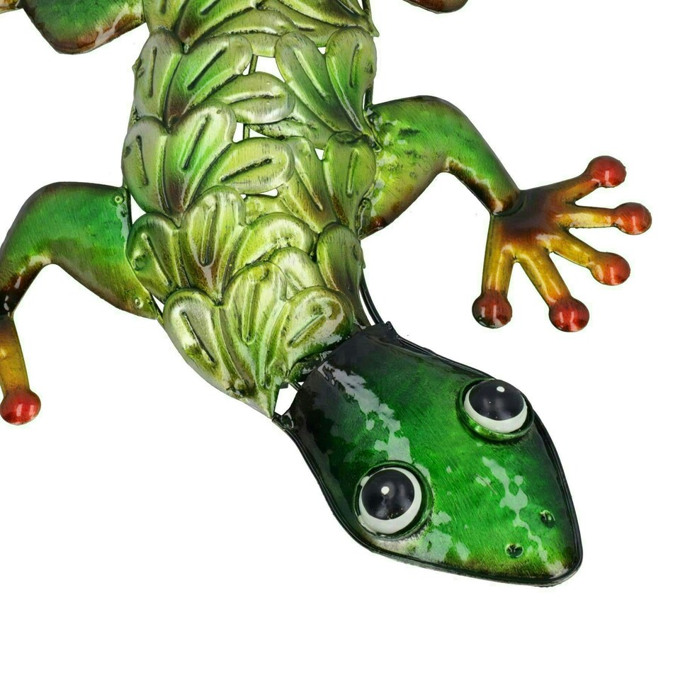 image 1 of Metallic Green Gecko Garden/Home Wall Art Ornament Gift With Hanging Hook