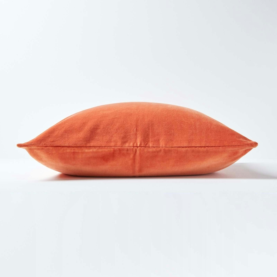 image 1 of Homescapes Burnt Orange Velvet Cushion Cover - 60 x 60 cm | Orange | 60 x 60 cm | 1
