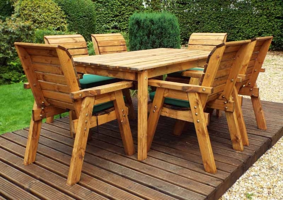 image 1 of Six Seater Rectangular Table Set with Cushions - W290 x D245 x H98 - Fully Assembled - Green