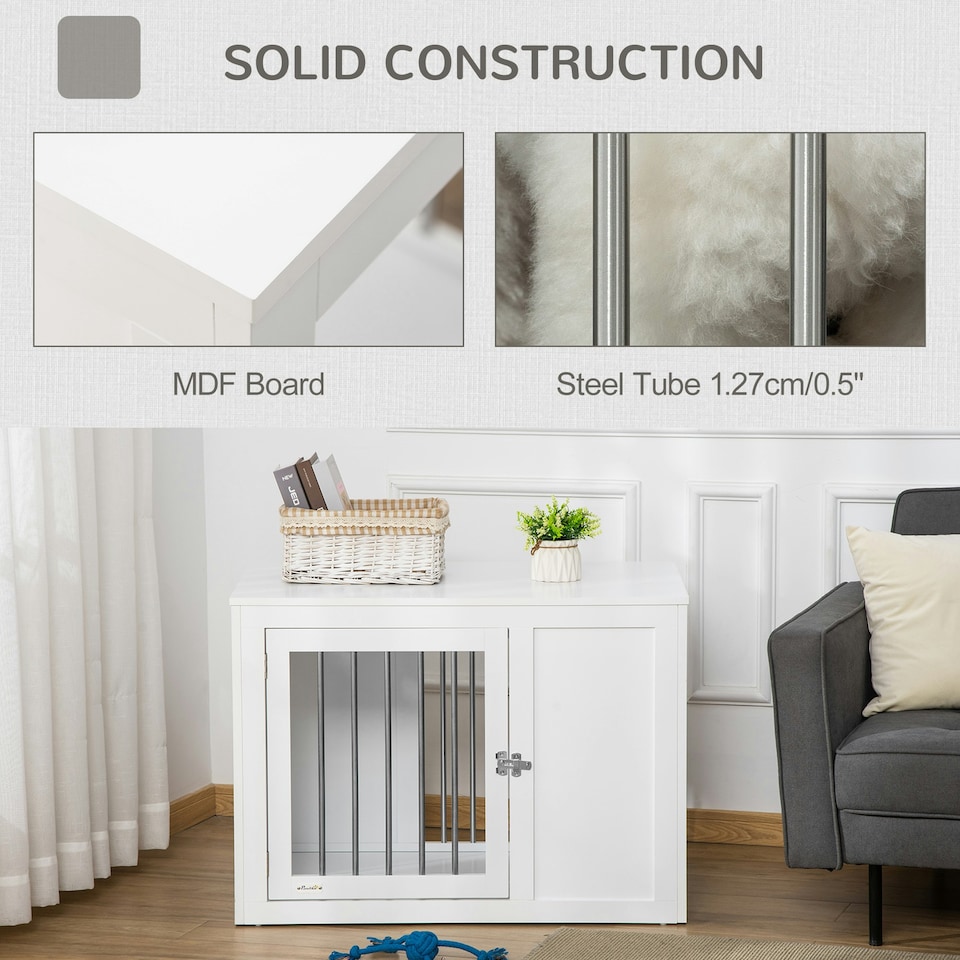 image 1 of PawHut Furniture-Style Dog Crate End Table w/ 2 Doors, for Medium Dogs