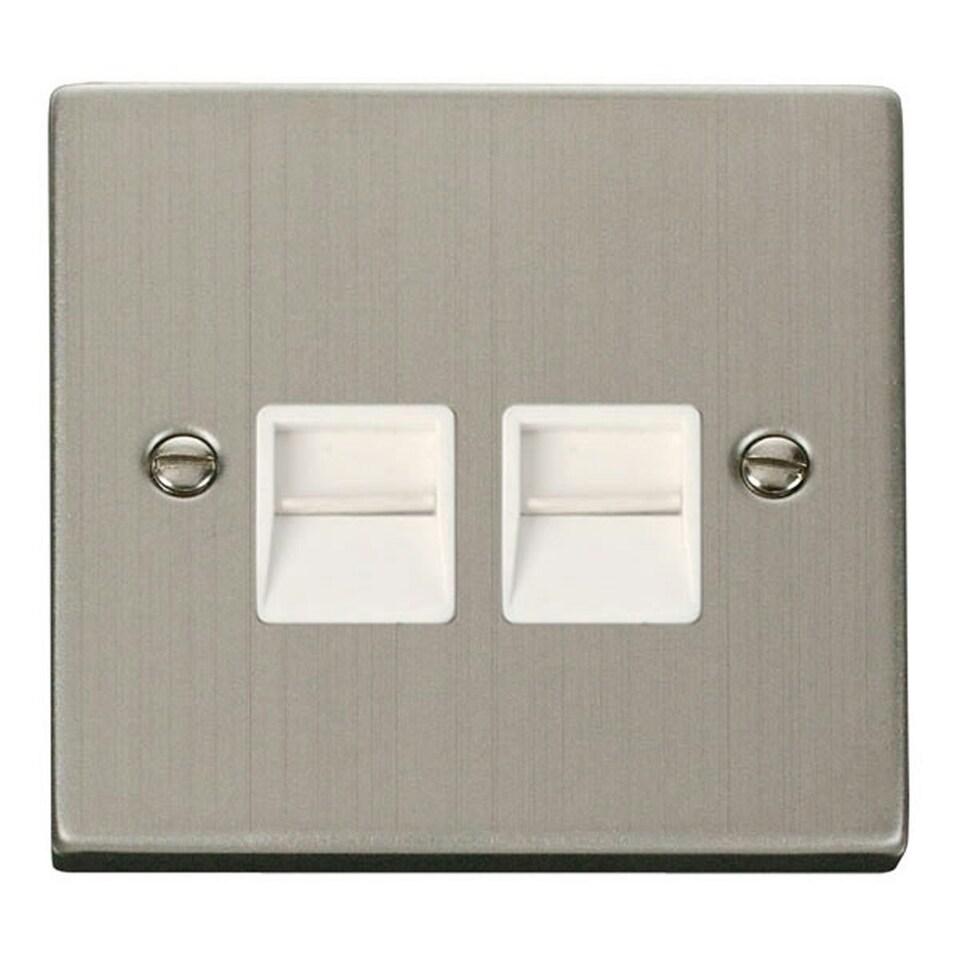 SE HOME Stainless Steel Secondary Telephone Twin Socket White | Stainless Steel