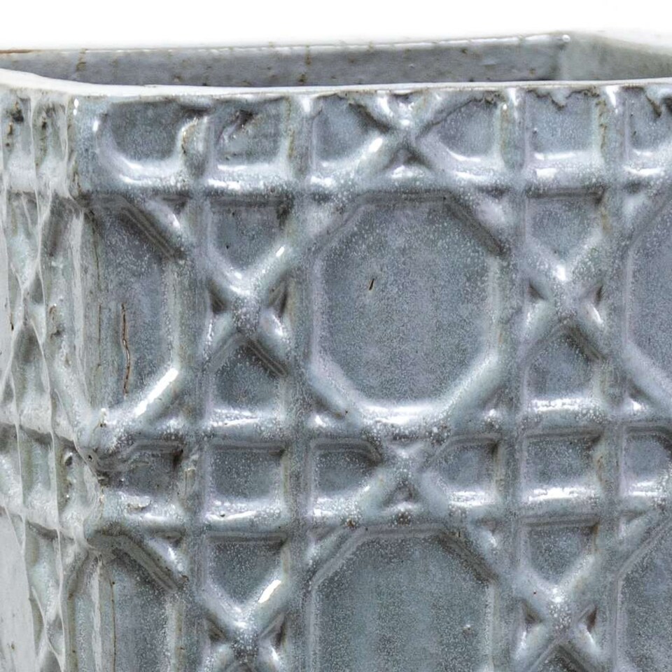 image 1 of Primrose Thales Glazed Grey Ceramic Geometric Pattern Tall Planter 75cm
