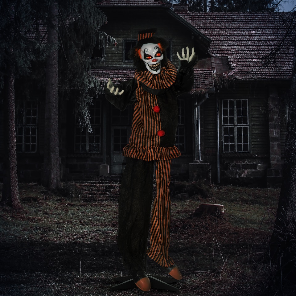 image 1 of Outsunny 67 Inch Life Size Outdoor Halloween Decorations Talking Circus Clown, Animated Prop Animatronic Decor with Light Up Eyes, Laughter