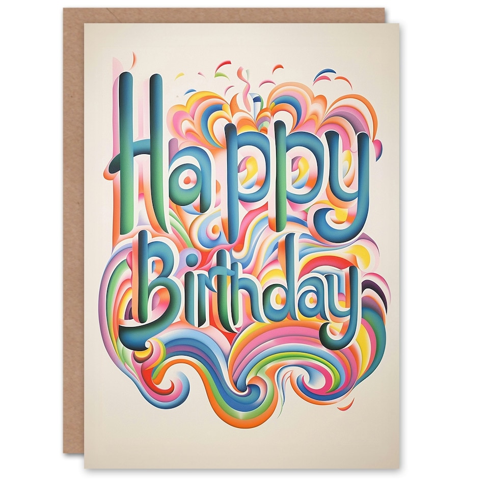 image 1 of Fun Rainbow Retro Swirls Contemporary Man Birthday Card