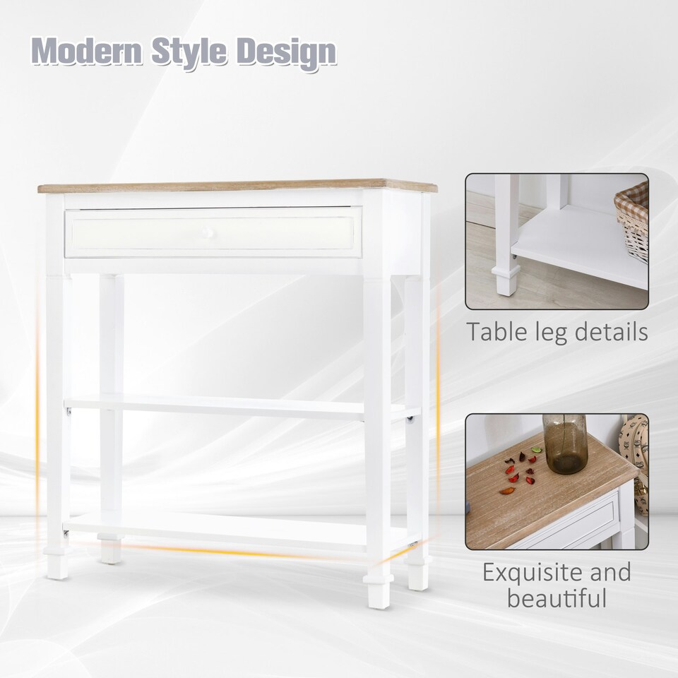 image 1 of HOMCOM 80x75cm Console Table w/ Drawer 2 Shelves Worktop Handle Retro White White | White