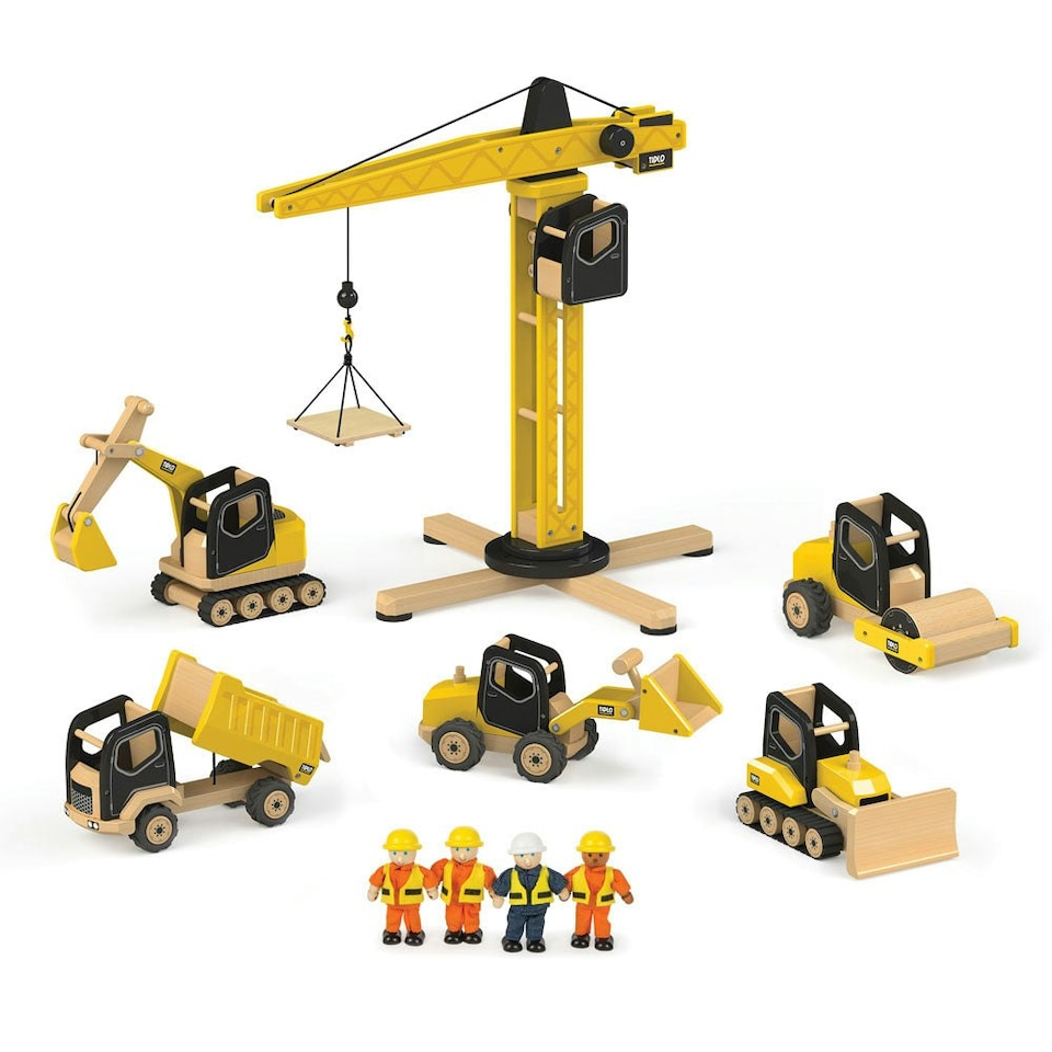 image 1 of Tidlo Wooden Yellow Road Roller Toy, Features Movable Parts And Wheels