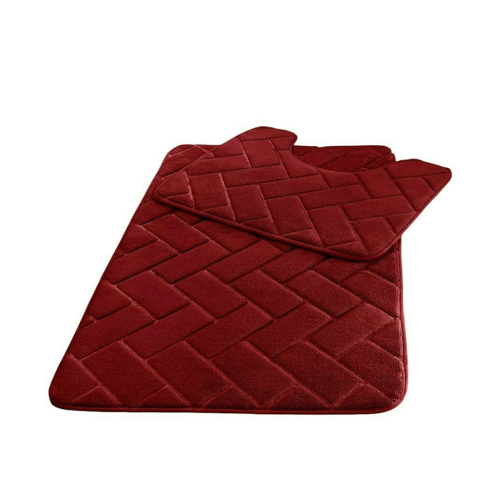 image 1 of Memory Foam Pebbles Bath Mat Set Red