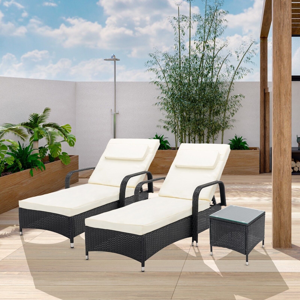 image 1 of Rattan Sun lounger Duo and Table Set Venice