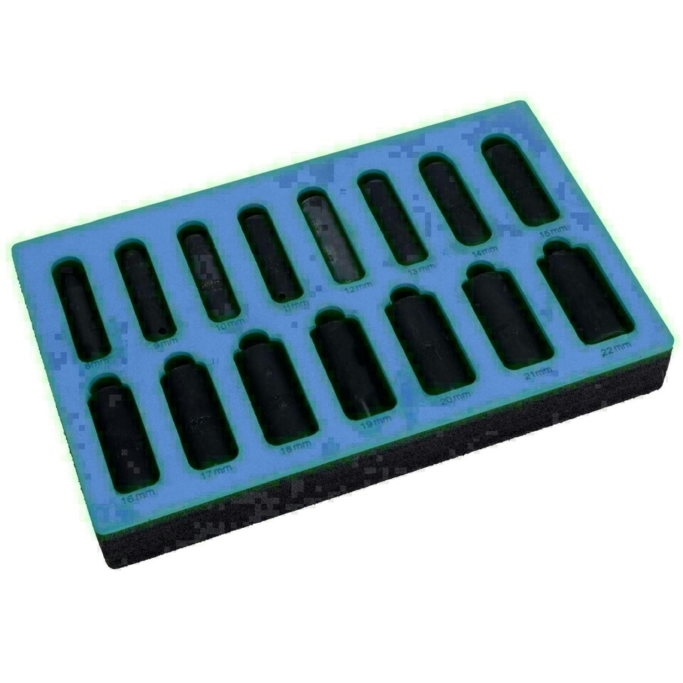 image 1 of 3/8in Drive Deep Metric Impact Impacted Sockets 6 Sided 8mm - 22mm 15pc Set