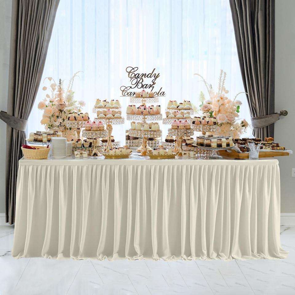 image 1 of Pleated Rectangle Polyester Table Skirt, Decoration Tableware - 21 Feet