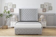 Sloomy Arundel Silver Plush Bed Frame With 50" Upholstered Wingback Headboard 5' King