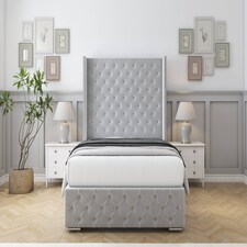 Sloomy Arundel Silver Plush Bed Frame With 50" Upholstered Wingback Headboard 5' King