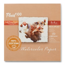 Speedball Fluid 100 Hot Press Watercolour Paper Block, White, 8 x 8inch