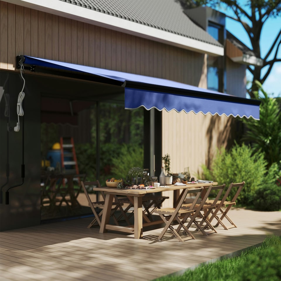 image 1 of Outsunny 3x2.5m Electric Awning w/ LED Light & Remote, Blue Blue