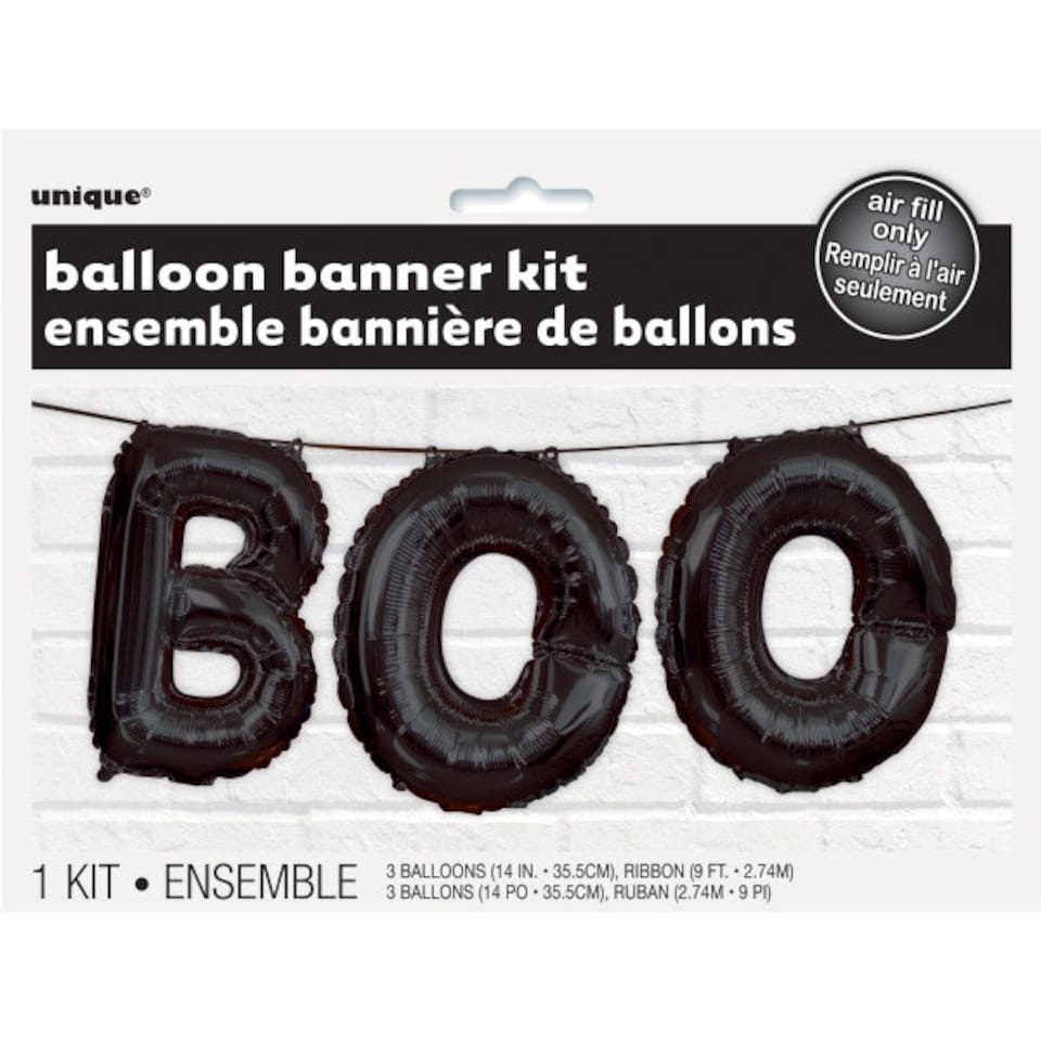 image 1 of 14" Black Halloween "Boo" Foil Letter Balloon Banner Kit