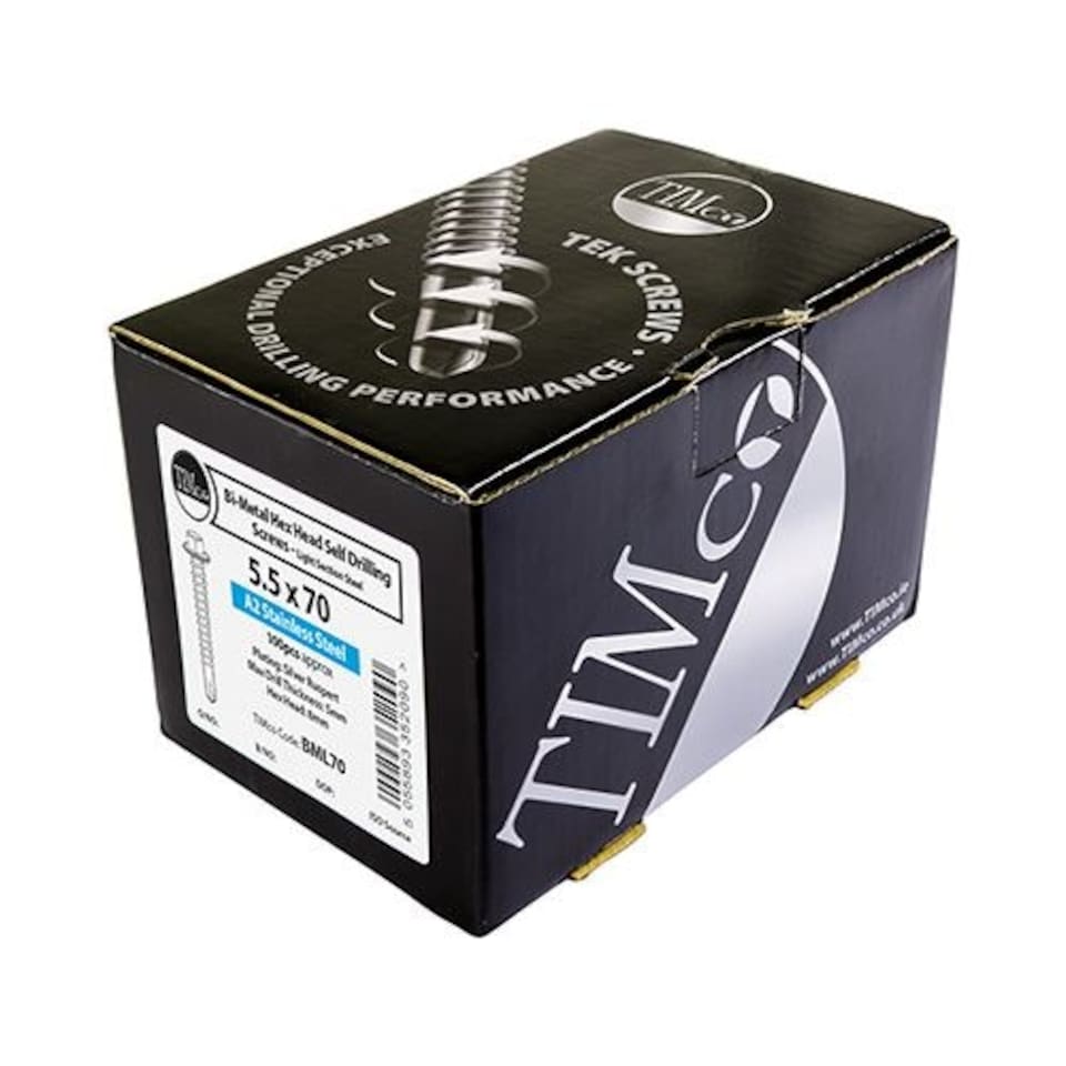 image 1 of Timco - Metal Construction Light Section Screws - Hex - EPDM Washer - Self-Drilling - Exterior - Silver Organic (Size 5.5 x 100 - 100 Pieces)