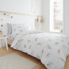 Bianca Zoo Animals Cotton Reversible Duvet Cover Set | White